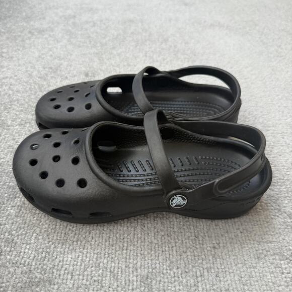 Crocs Shoes Womens Size 7 Black Mary Jane Clogs Heel Strap Comfort Foam Slip On - Picture 1 of 11